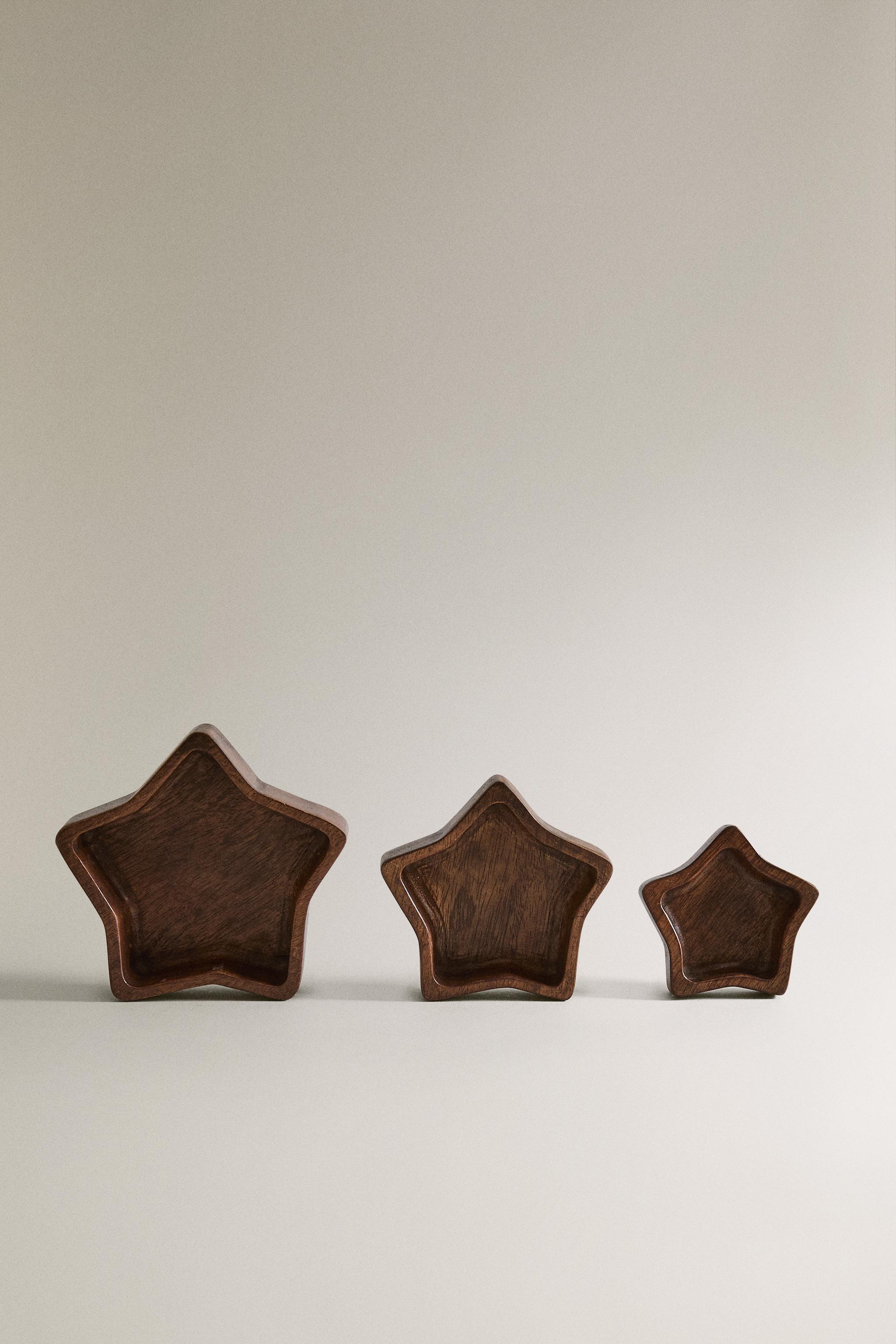 SET OF WOOD STAR BOWLS FOR CHRISTMAS (SET OF 3)